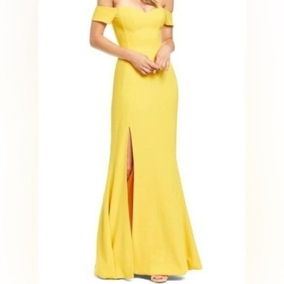 Dress the Population Logan Off The Shoulder Evening Dress In Canary NWOT - Picture 1 of 8